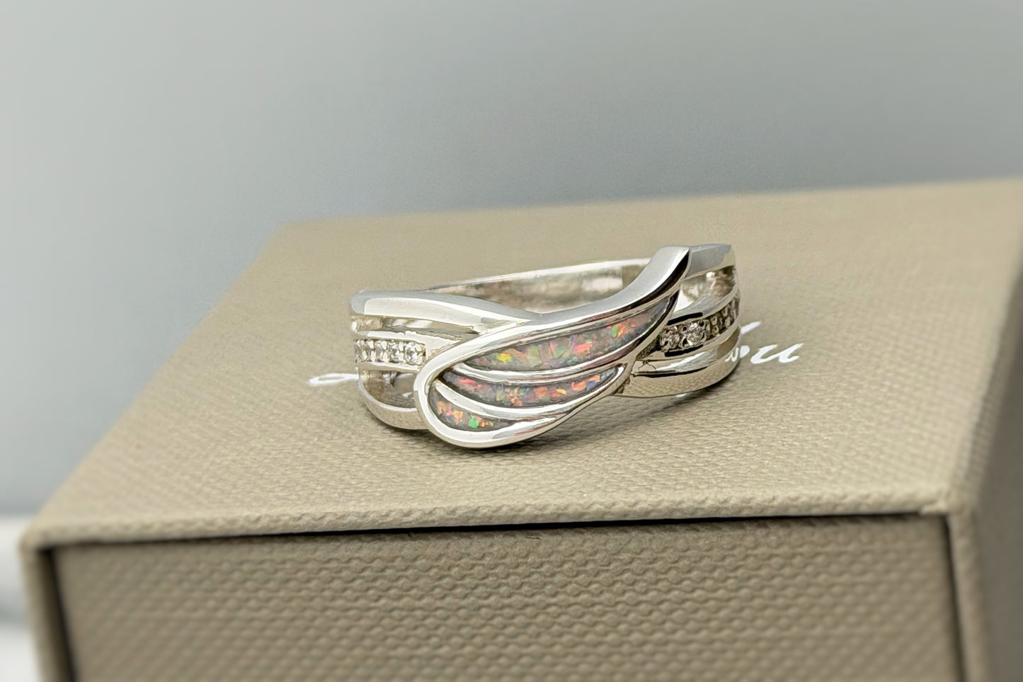 925 Silver Angel Wing Crystal Ring