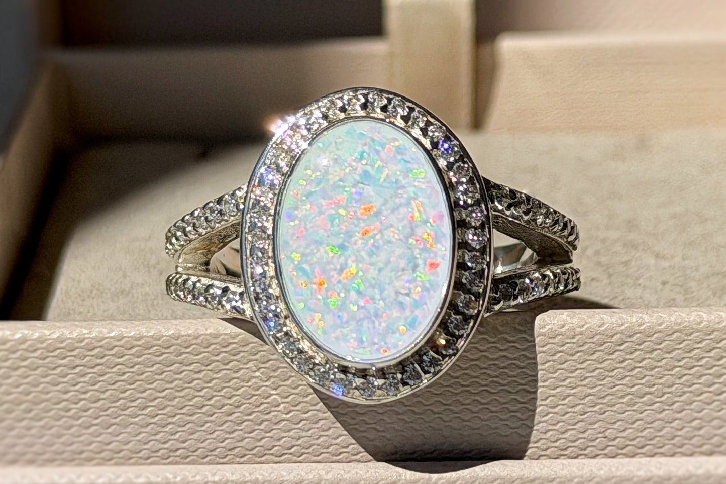 925 Silver Large Oval Crystal Statement Ring