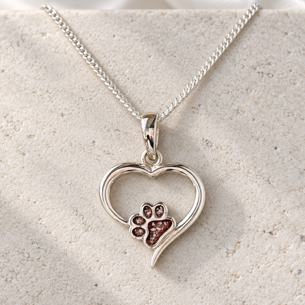 925 Silver Paw Print Heart Pendant