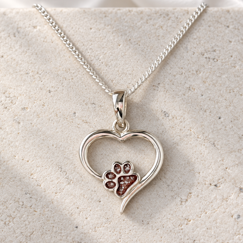 925 Silver Paw Print Heart Pendant