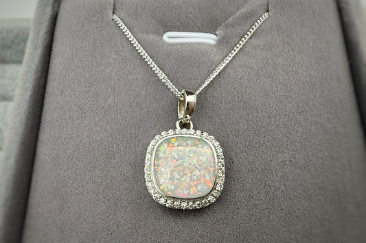 925 Silver Square Crystal Surround Pendant