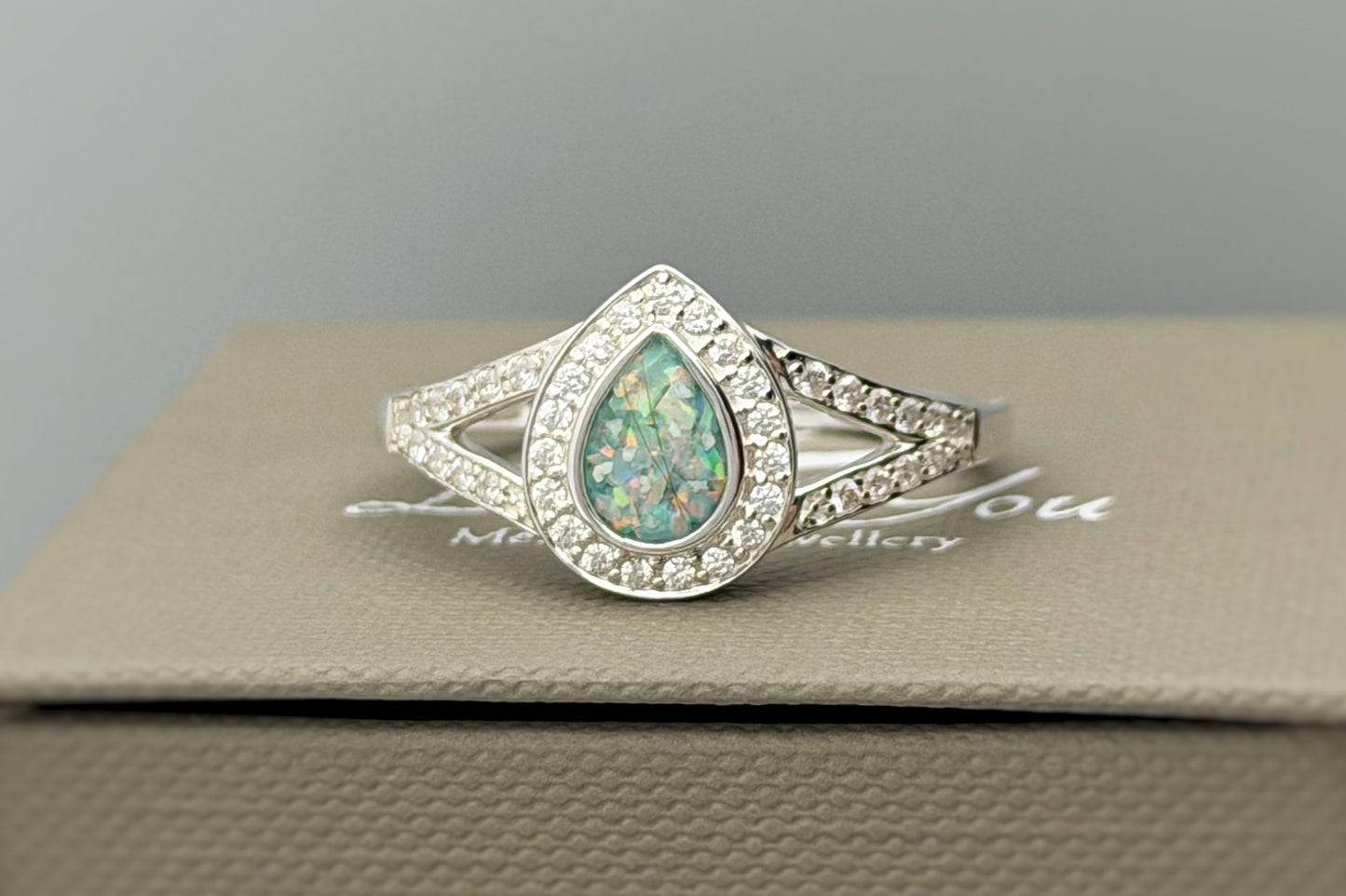 925 Silver Full Crystal Pear Split Band Ring