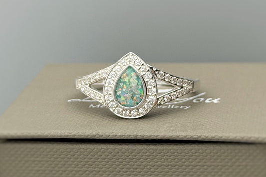925 Silver Full Crystal Pear Split Band Ring