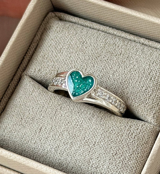 925 Silver Heart Accent Crystal Ring