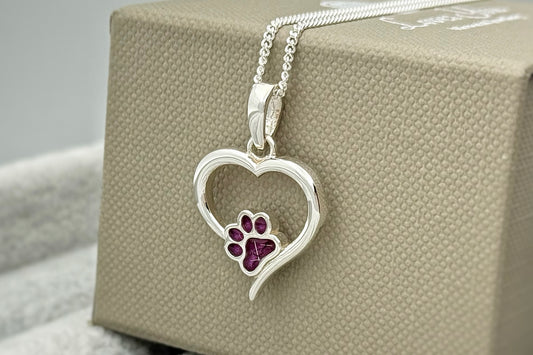 925 Silver Paw Print Hollow Heart Pendant