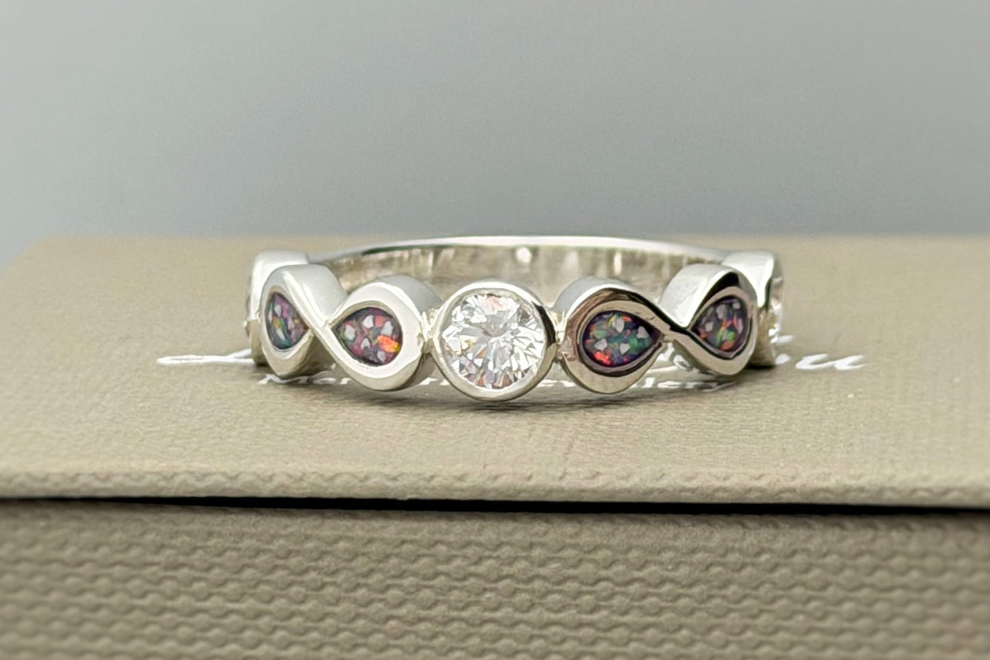 925 Silver Double Infinity Crystal Band Ring