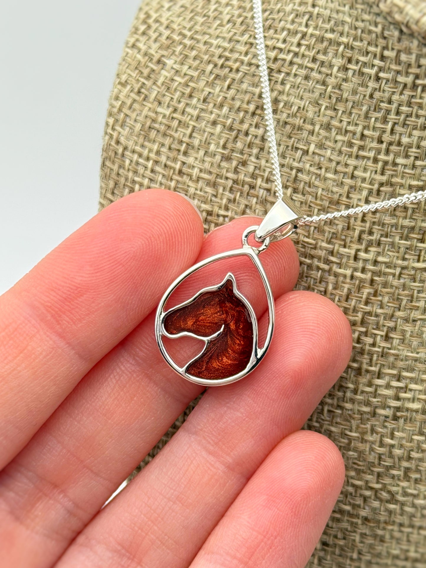 925 Silver Teardrop Horse Head Pendant