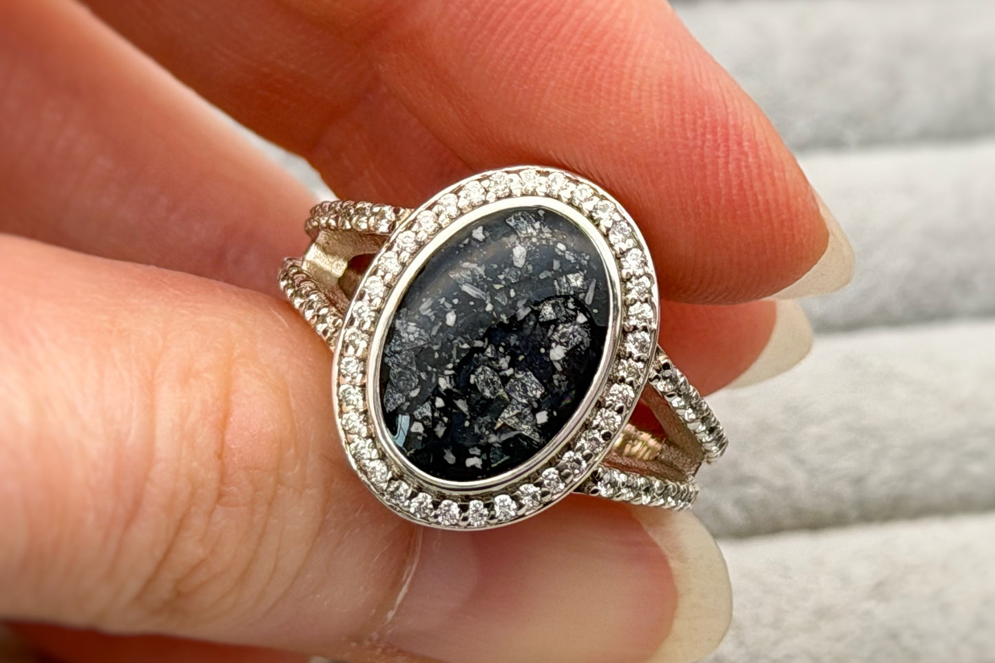925 Silver Large Oval Crystal Statement Ring