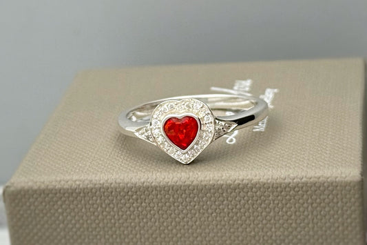 Silver Heart Crystal Halo Ring