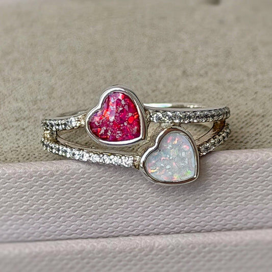 925 Silver Crystal Double Heart Ring