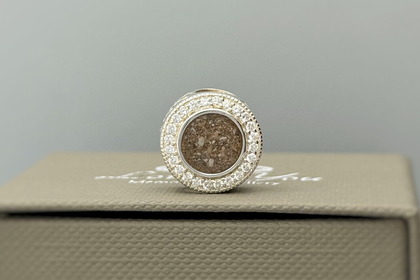 925 Silver Round Halo Filigree Crystal Charm