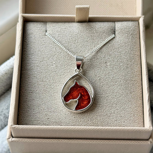 925 Silver Teardrop Horse Head Pendant