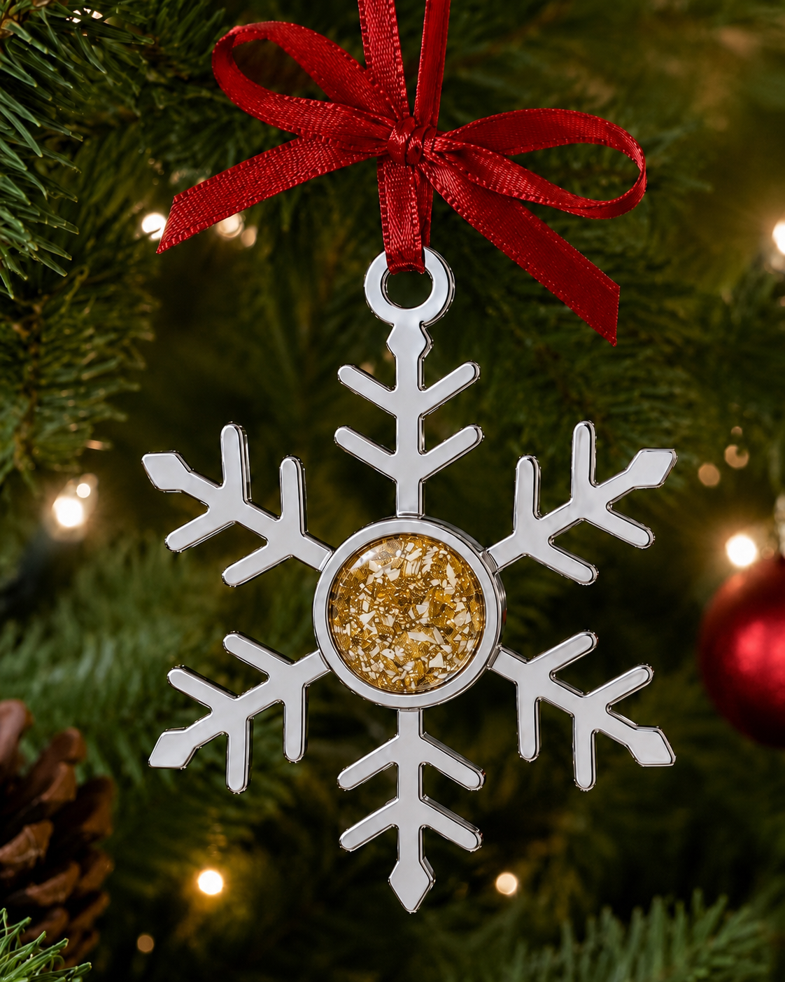 Memorial Snowflake Hanging Decoration with Round Stone