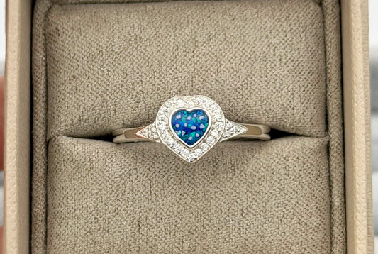 Silver Heart Crystal Halo Ring