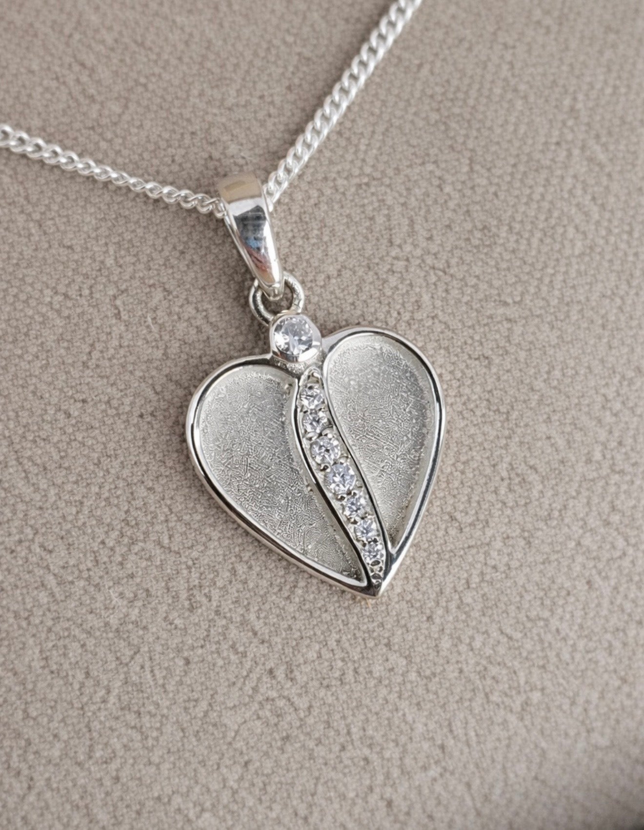 925 Silver Divided Heart Crystal Pendant