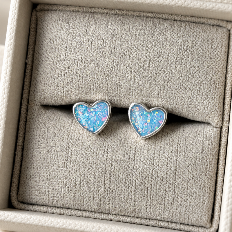 925 Silver Heart Stud Memorial Earrings
