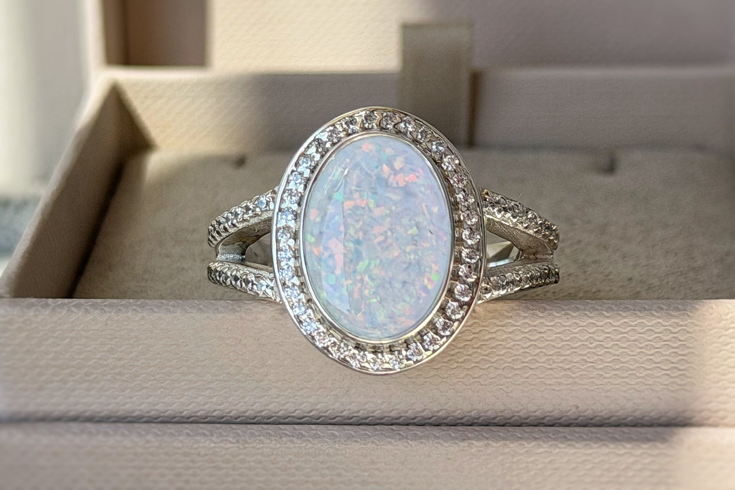 925 Silver Large Oval Crystal Statement Ring