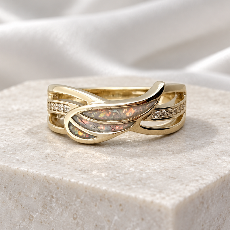 9K Gold Angel Wing Crystal Ring