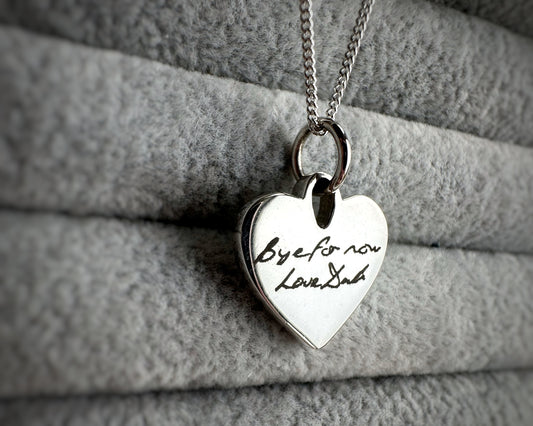 Solid Silver Engraved 16mm Heart Pendant with Silver Chain