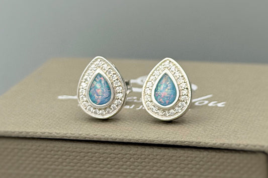 925 Silver Crystal Pear Drop Memorial Stud Earrings