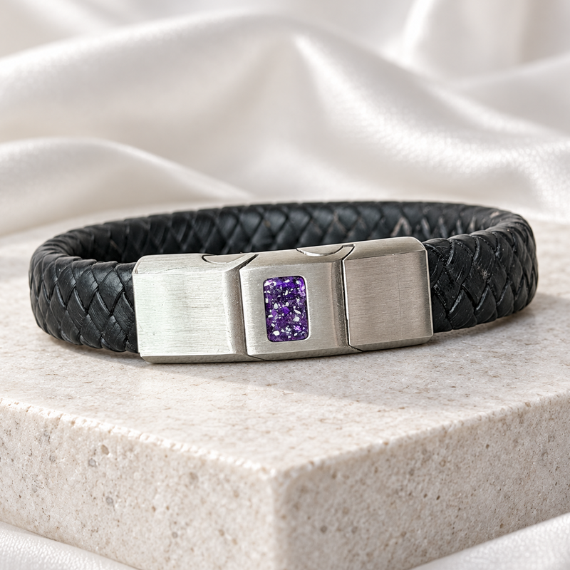 Brushed Stainless Steel Gents Leather Bracelet