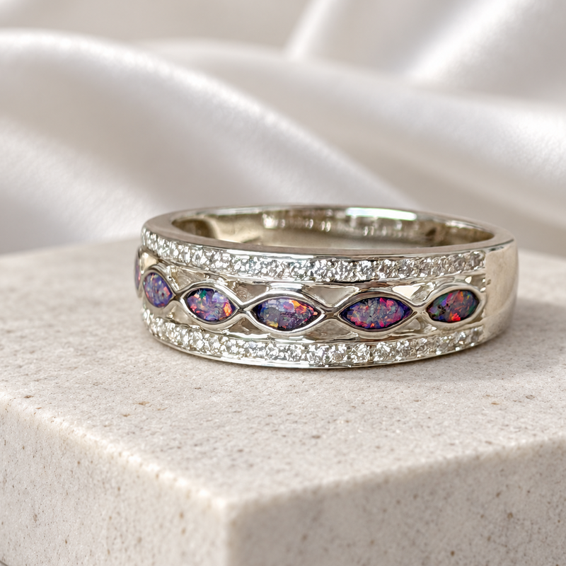 925 Silver Multi Almond Crystal Band Ring