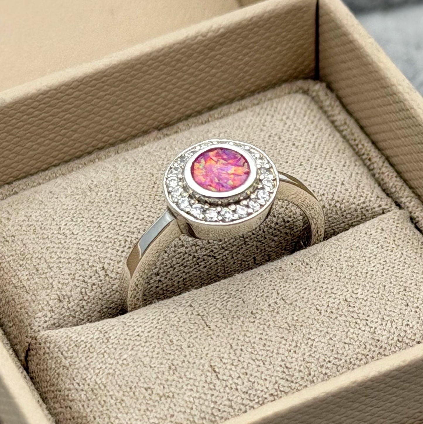 925 Silver Halo Cluster Crystal Ring