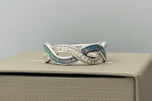 925 Silver Double Wave Crystal Band Ring
