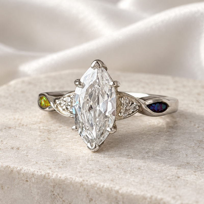 925 Silver Marquise Solitaire Statement Crystal Ring