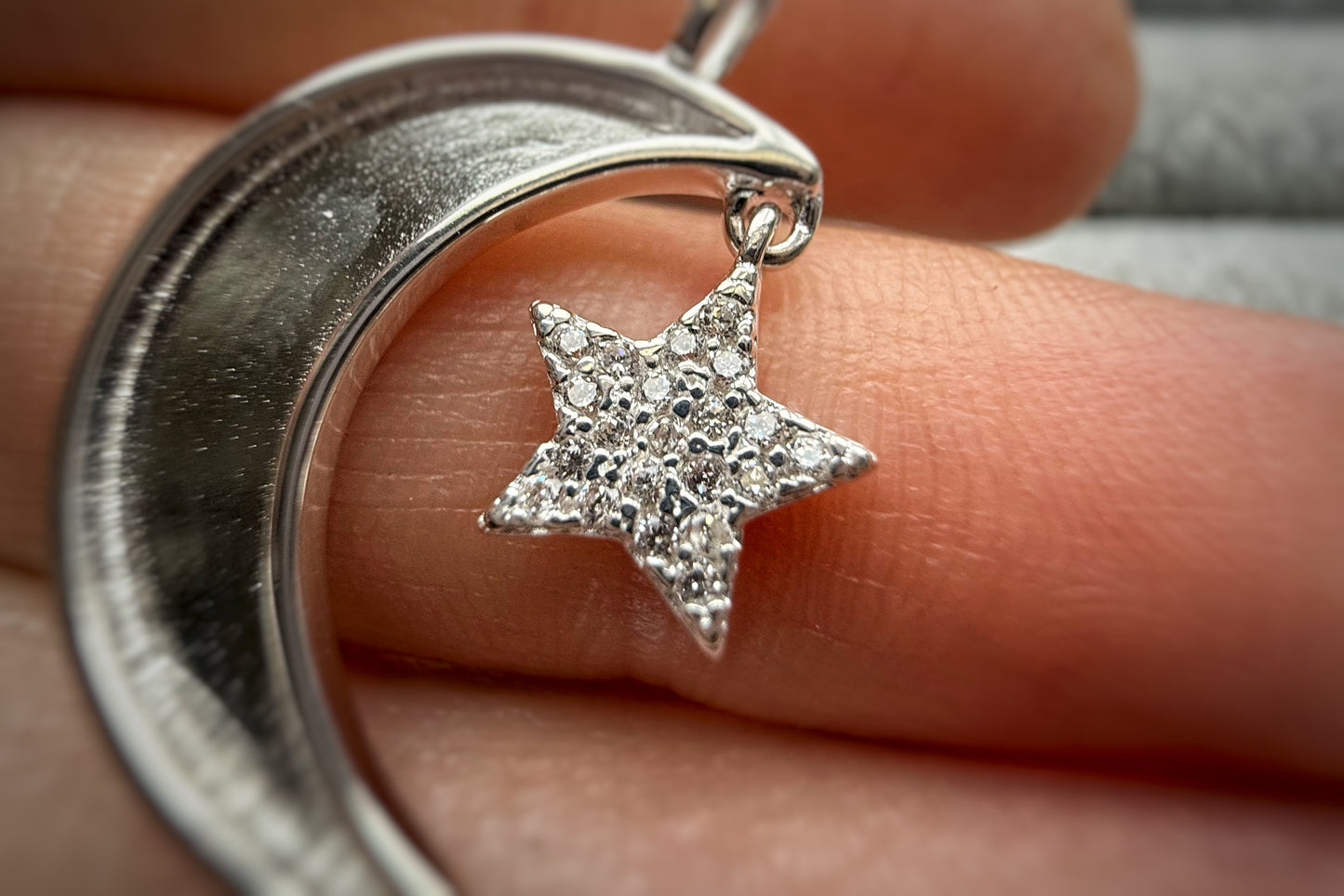 Silver Moon & Star Pendant with Silver Chain