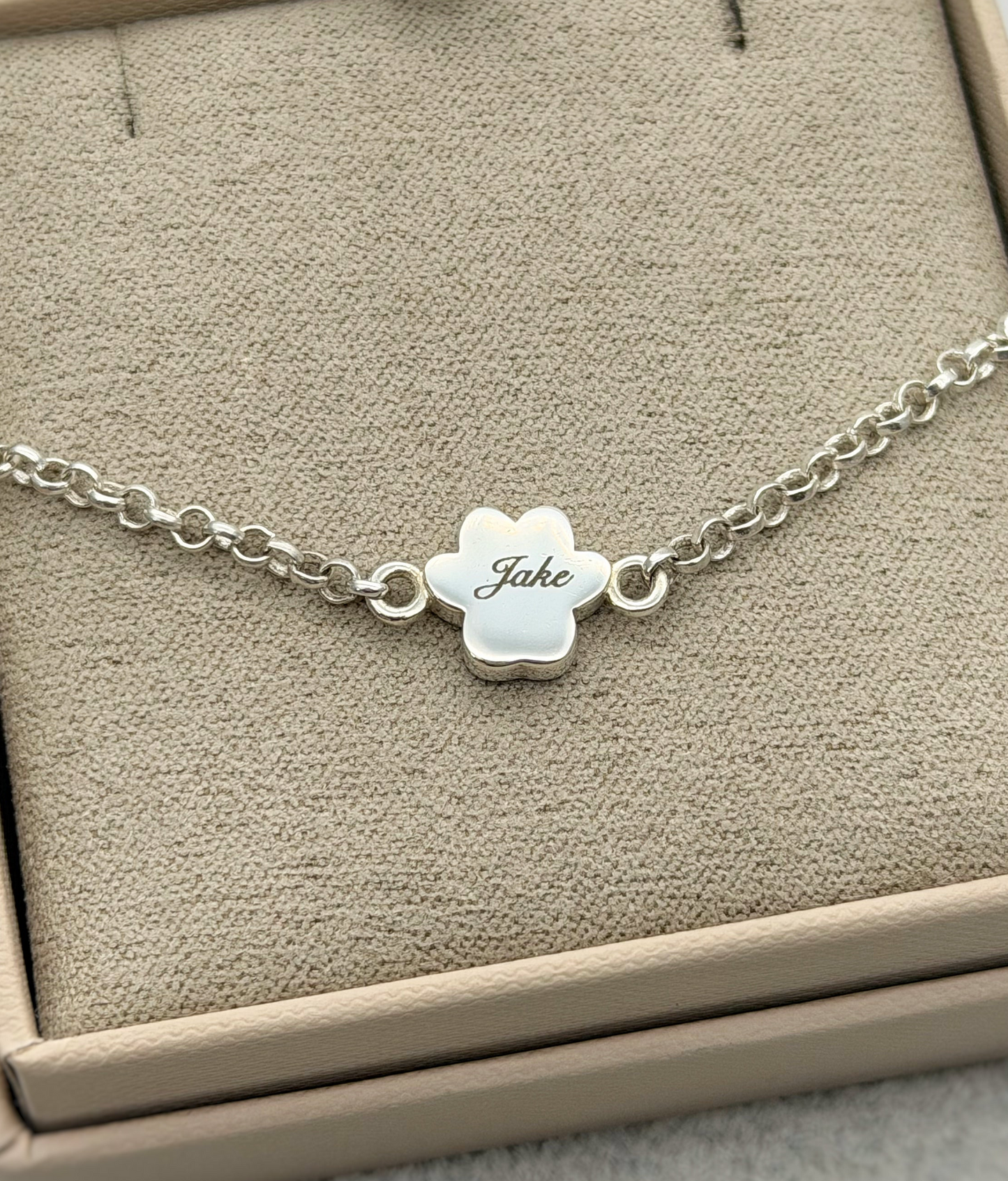 925 Silver Adjustable Belcher Chain Mini Paw-Print Bracelet