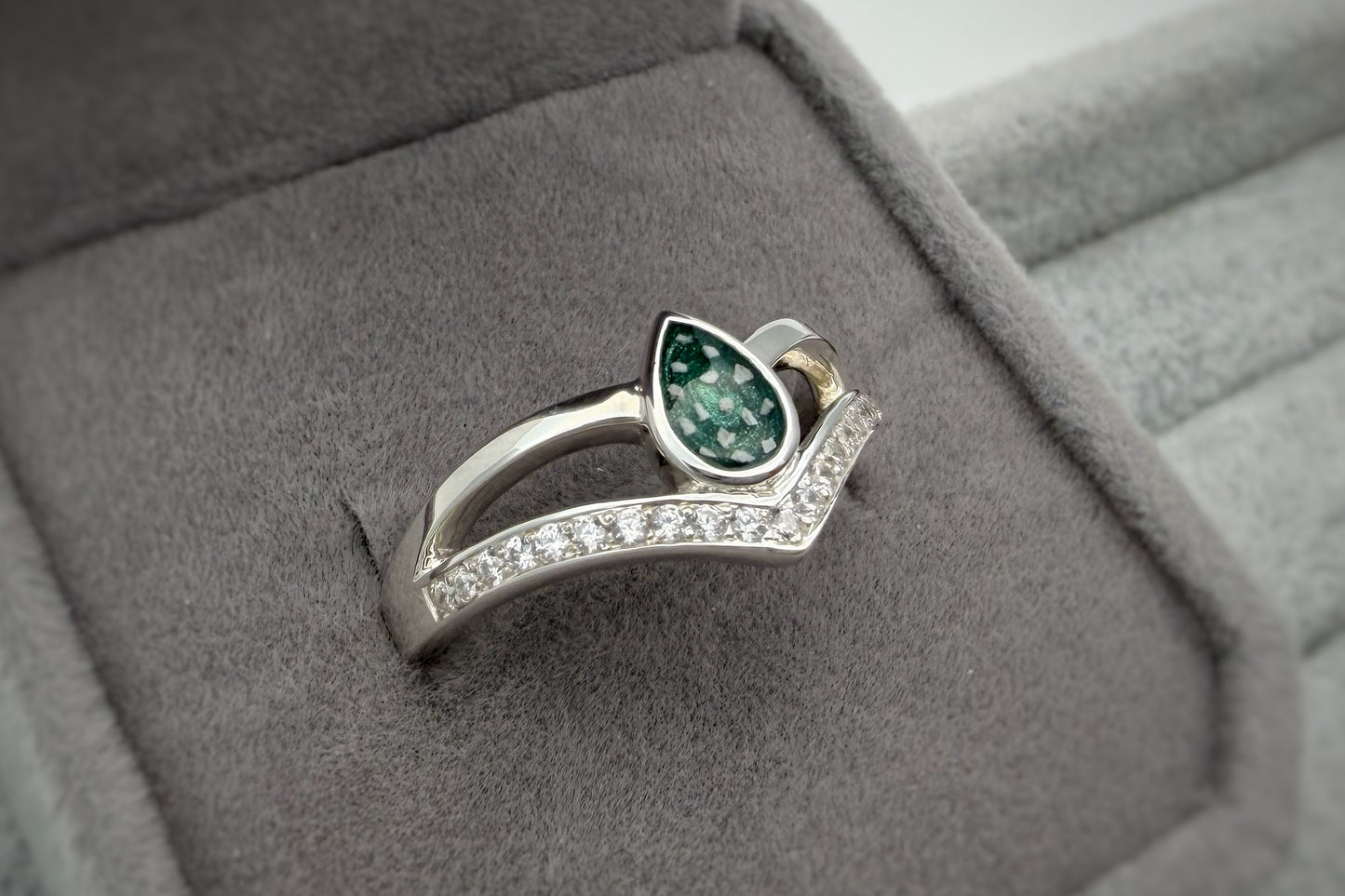925 Silver Pear Crystal Wishbone Ring