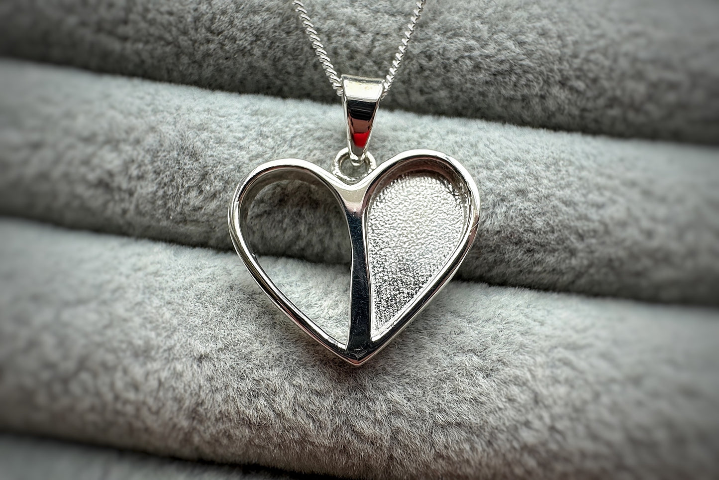 Silver Half Hollow Heart Pendant with Silver Chain