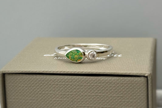 925 Silver Pear Single Crystal Ring