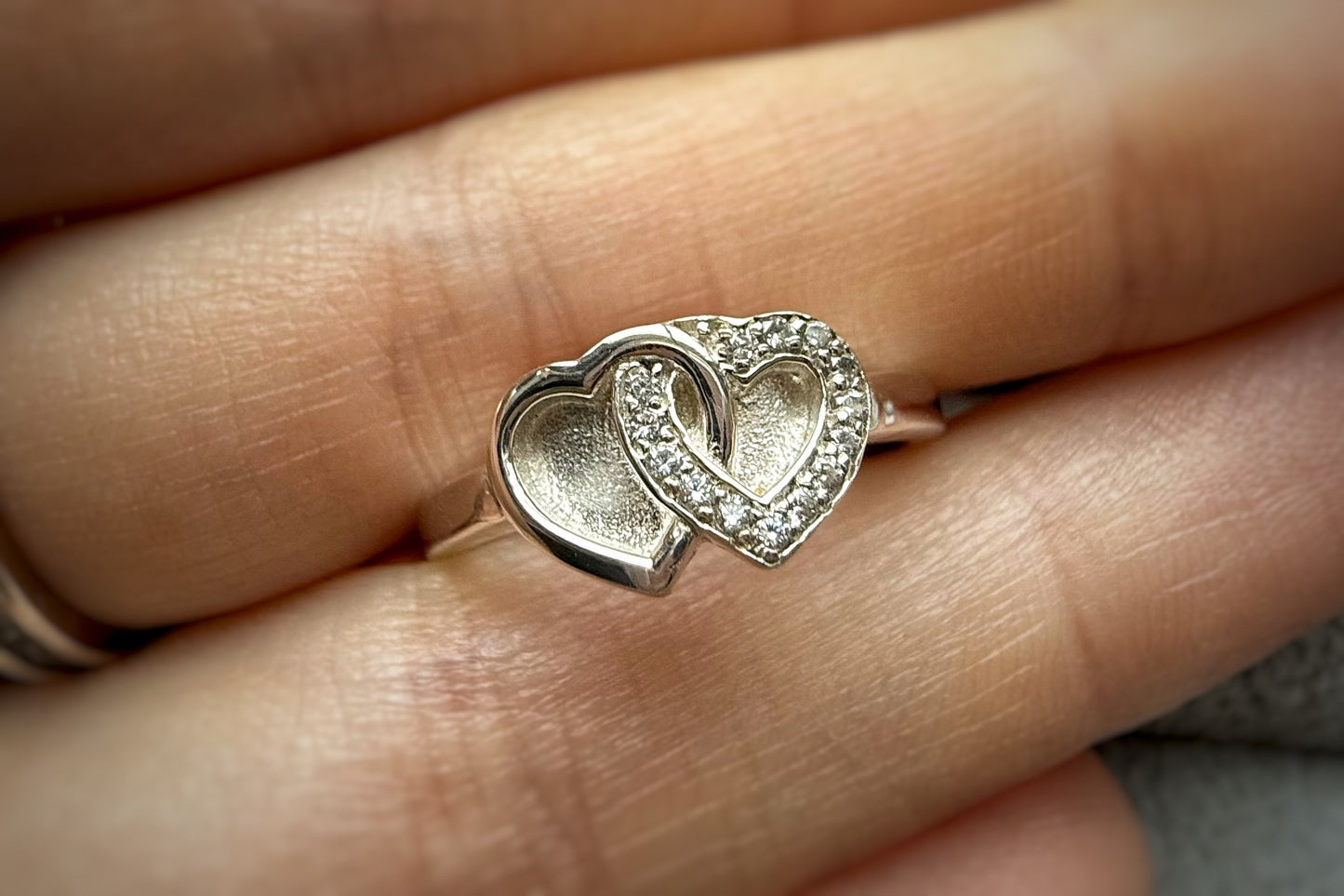 Silver Entwined Hearts Crystal Ring Size P