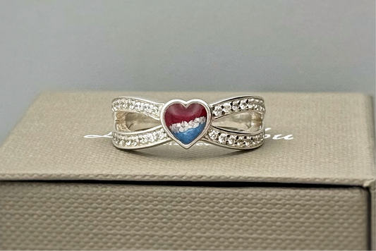 925 Silver Heart Split Crystal Ring