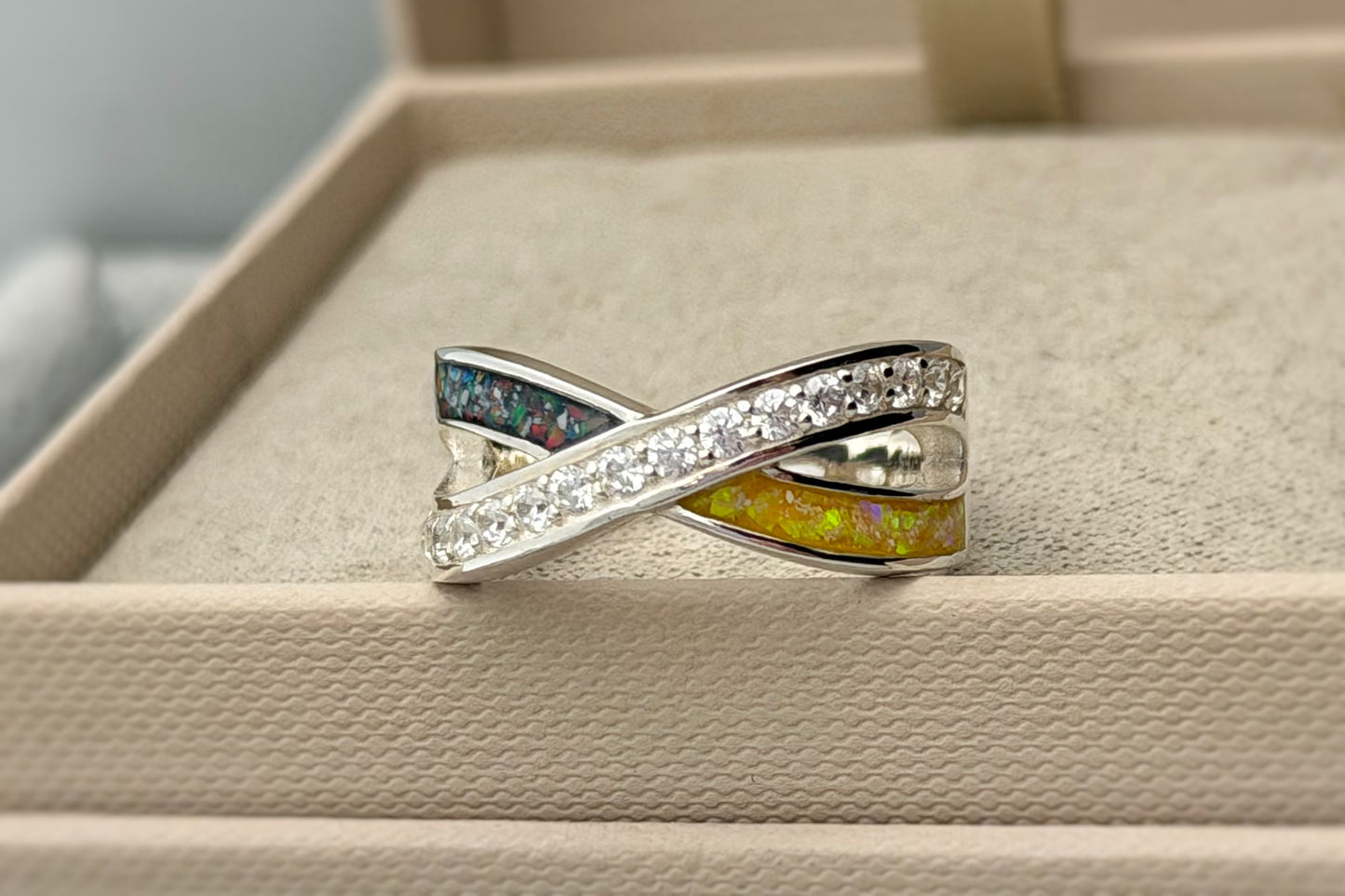 925 Silver Two Stone Reverse Infinity Crystal Ring