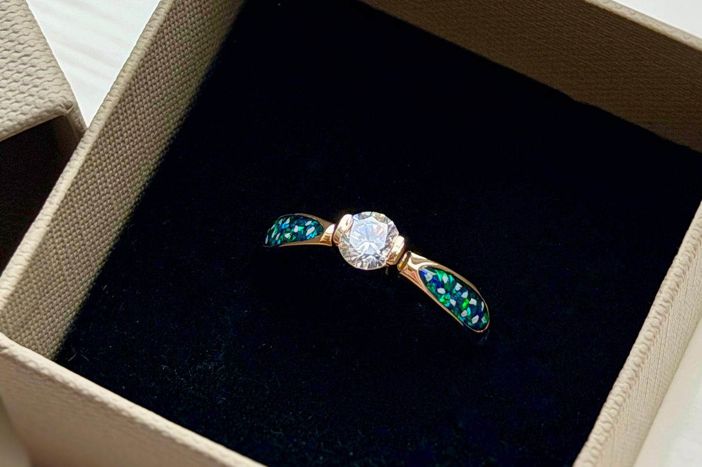9k Gold Solitaire Round CZ Shoulder Stone Ring
