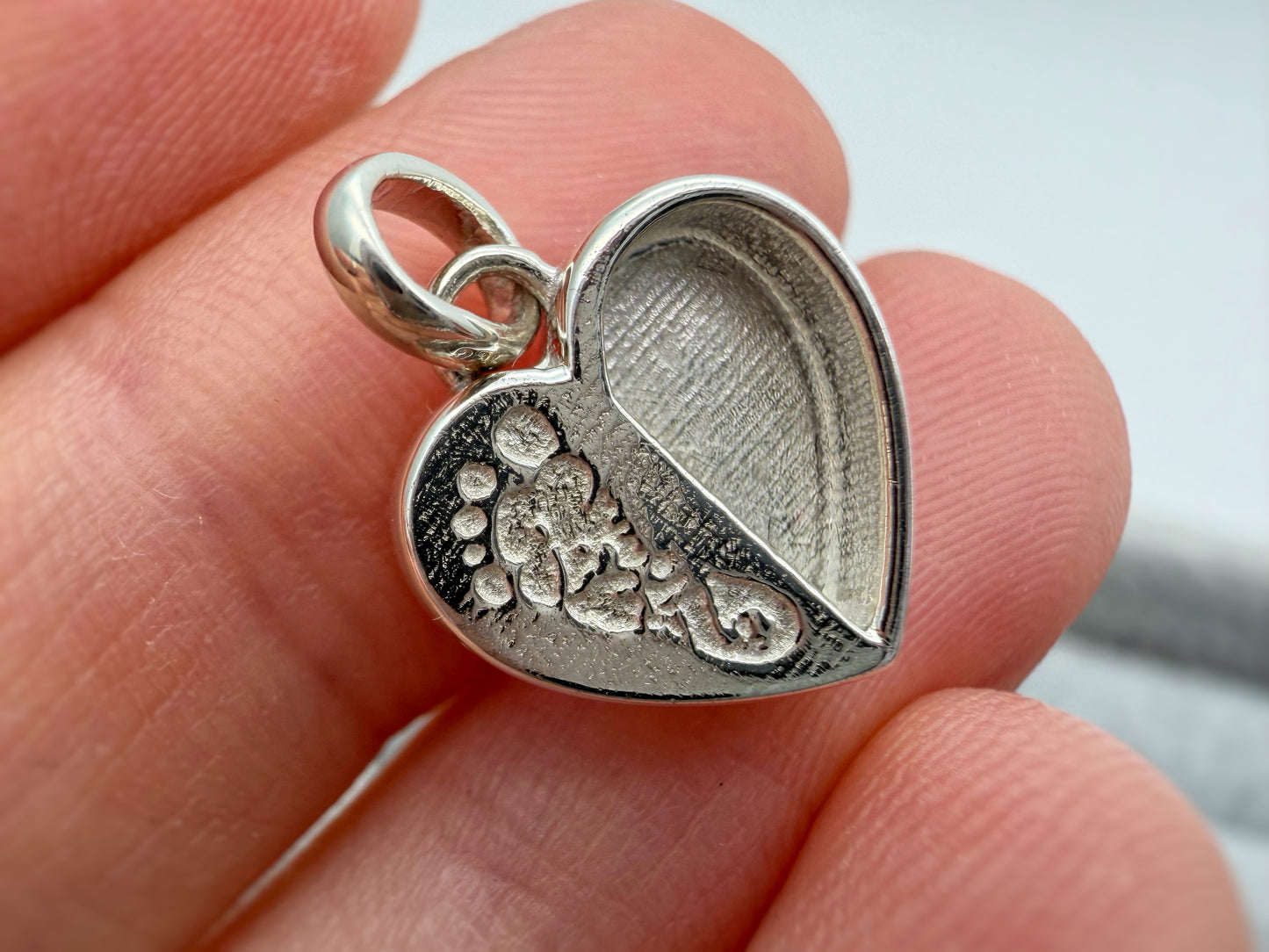 925 Silver Baby Loss Footprint Split Heart Pendant