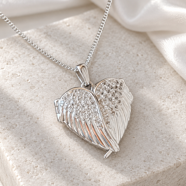 925 Silver Angel Wings Heart Locket Pendant