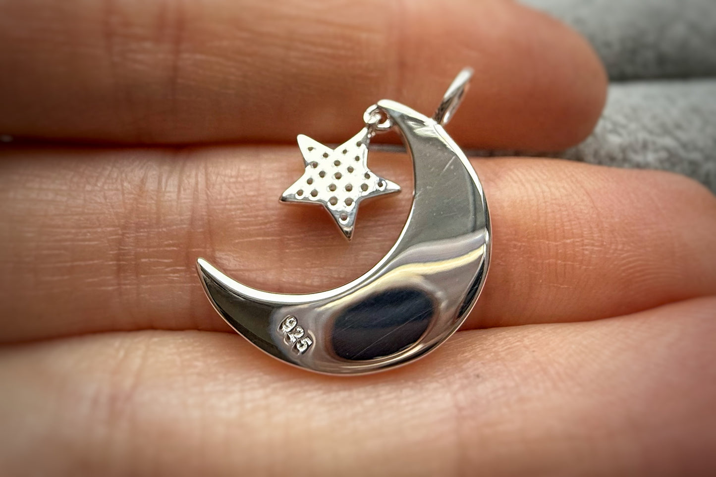 Silver Moon & Star Pendant with Silver Chain