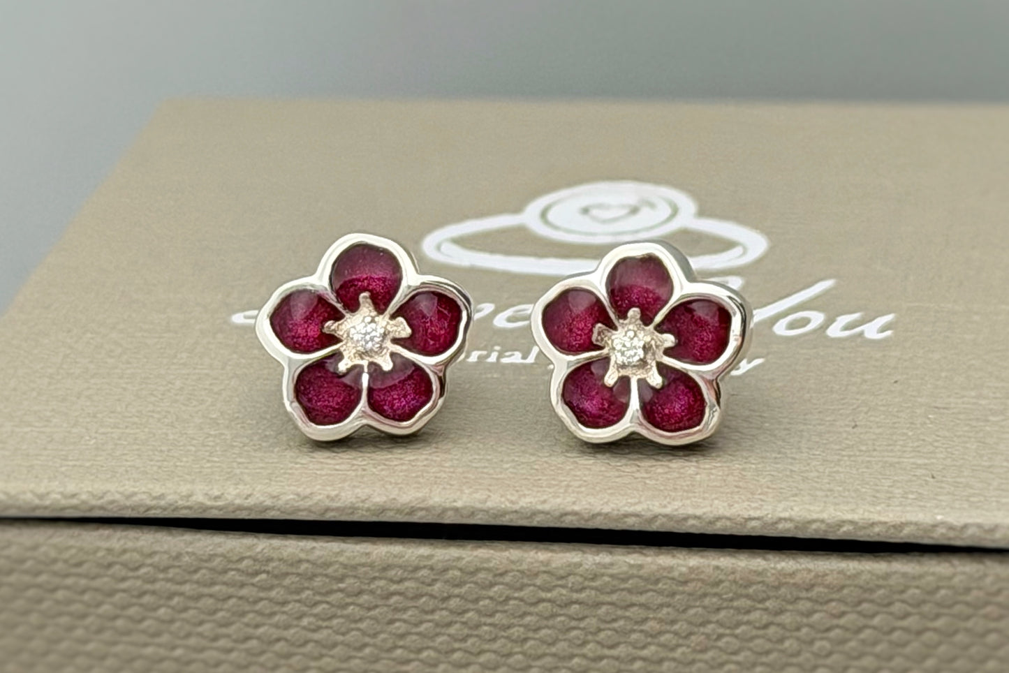 925 Silver Forget-Me-Not Stud Memorial Earrings