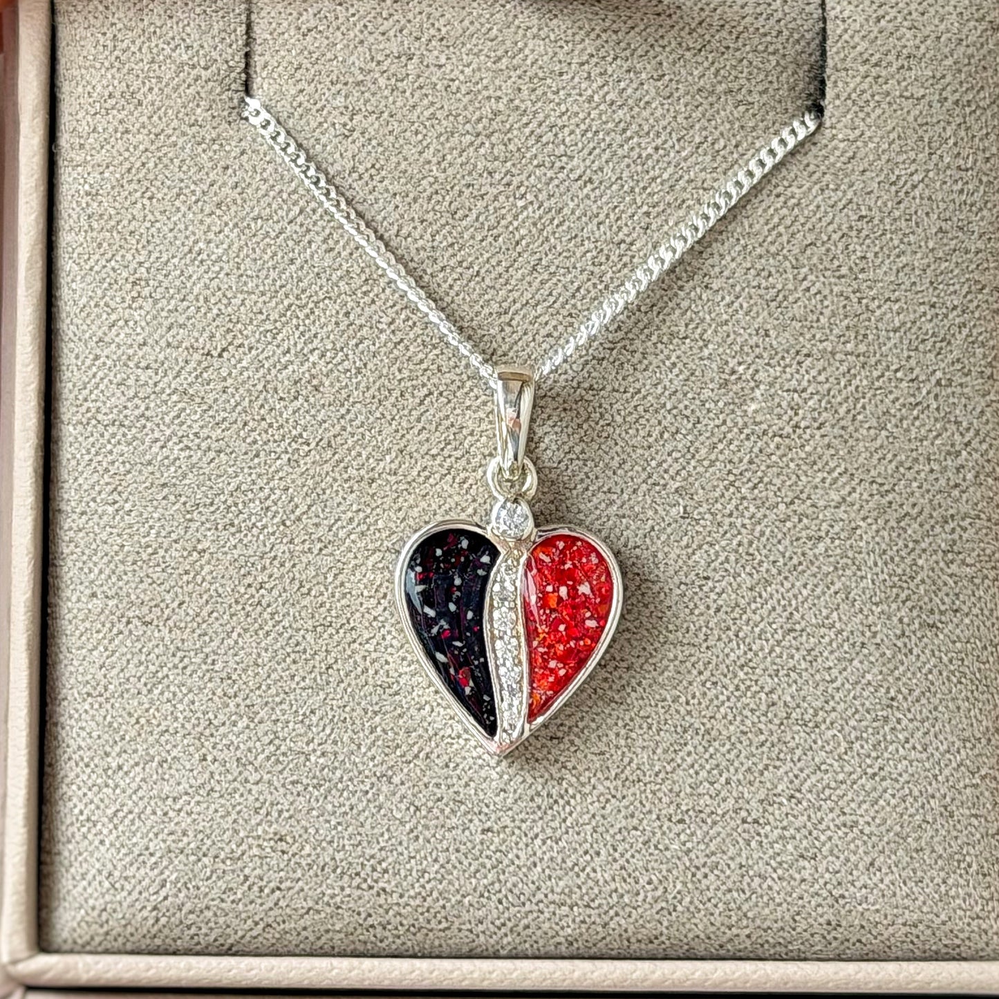 925 Silver Divided Heart Crystal Pendant