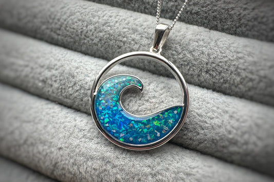 925 Silver Ocean Sea Wave Border Pendant