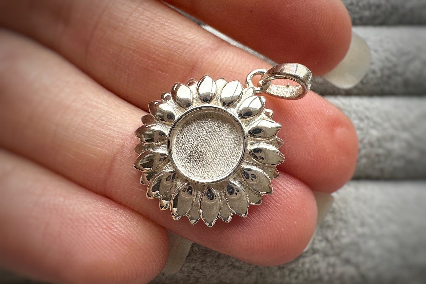 Silver Sunflower Pendant with Silver Chain