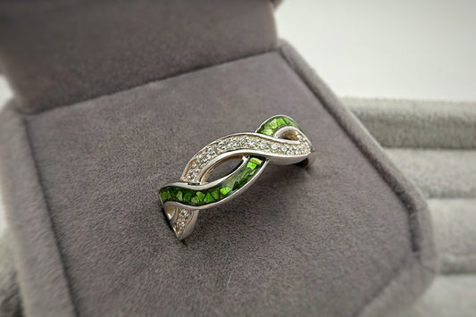 925 Silver Double Wave Crystal Band Ring