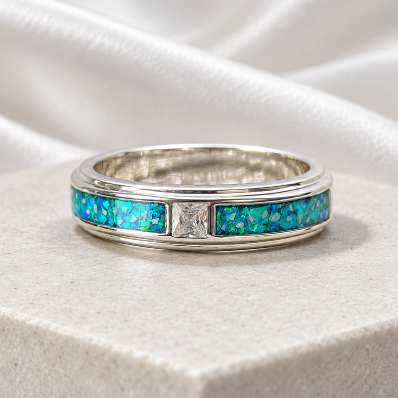 925 Silver Unisex 5mm Double Channel Crystal Band Ring
