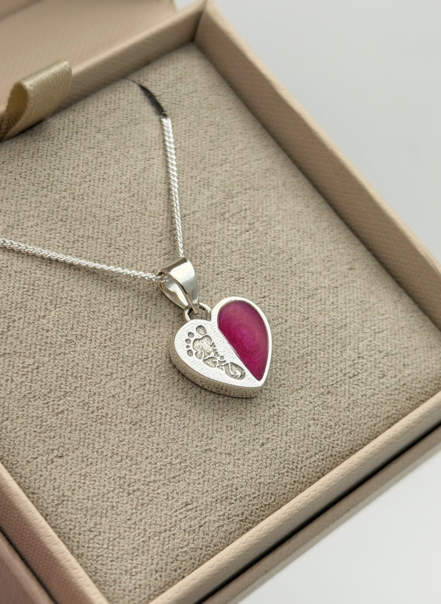 925 Silver Baby Loss Footprint Split Heart Pendant