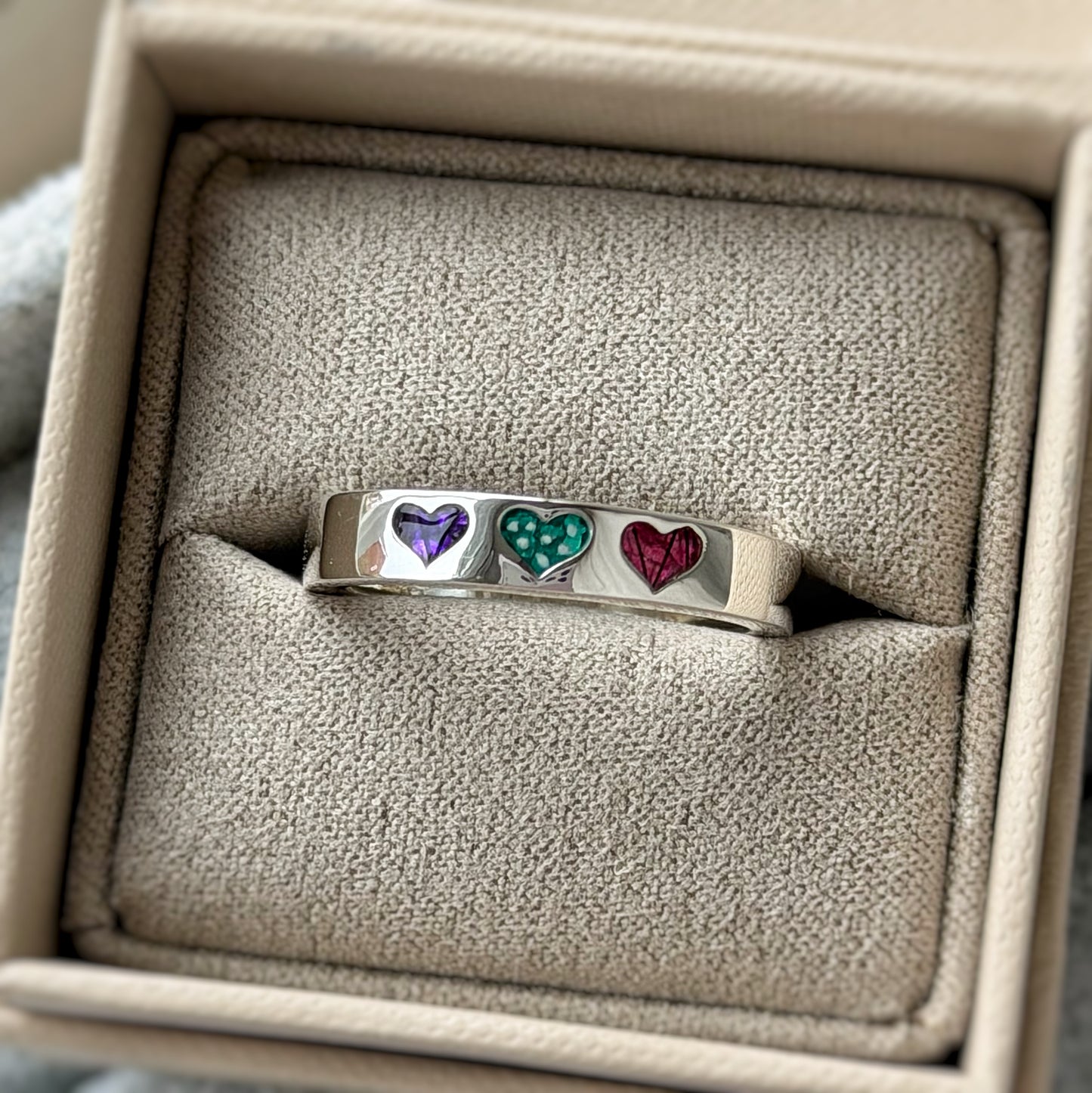 925 Silver Triple Heart Band Ring