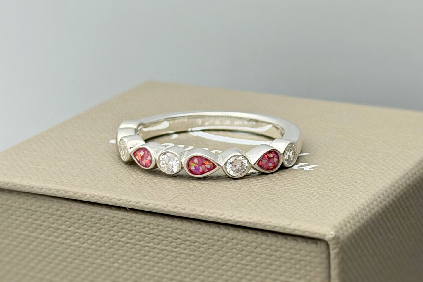 925 Silver Pear Crystal Band Ring